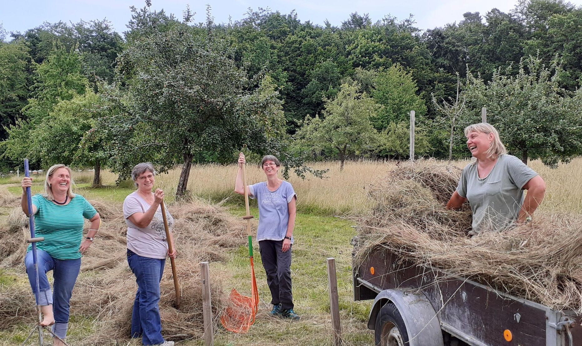 Streuobstwiese Forstinning-Heuernte 2020-Wer sagt denn, dass arbeit keinen Spaß machen darf?-BUND Naturschutz Ebersberg