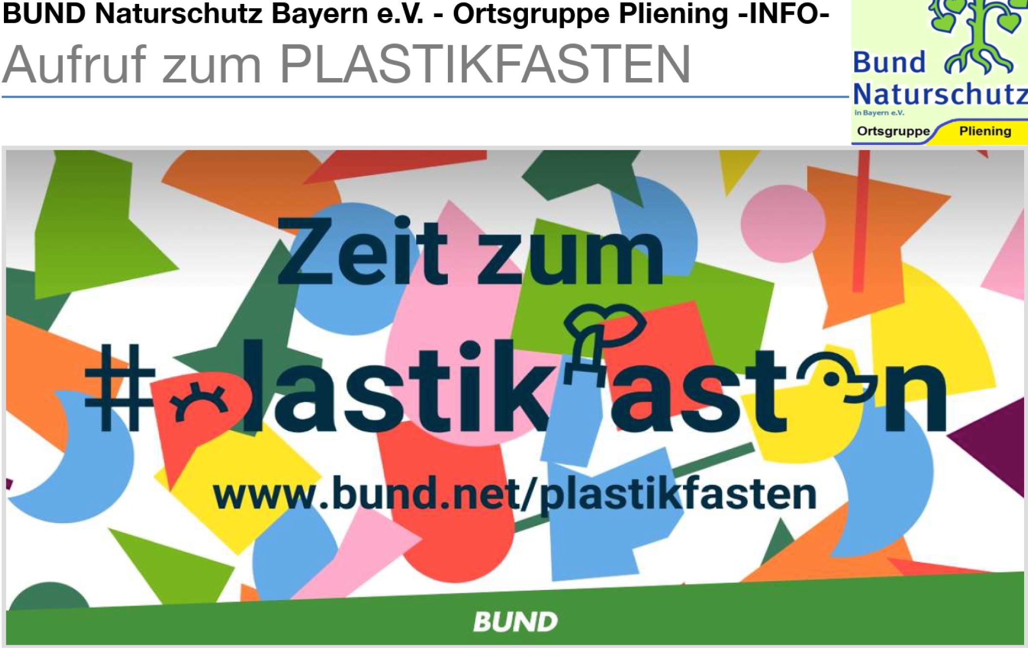 PLASTIKFASTEN nach dem Motto: Plastik, brauch ma ned-BUND Naturschutz Pliening